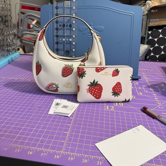 Coach Leather Strawberry Print Wristlet - Picture 3 of 6
